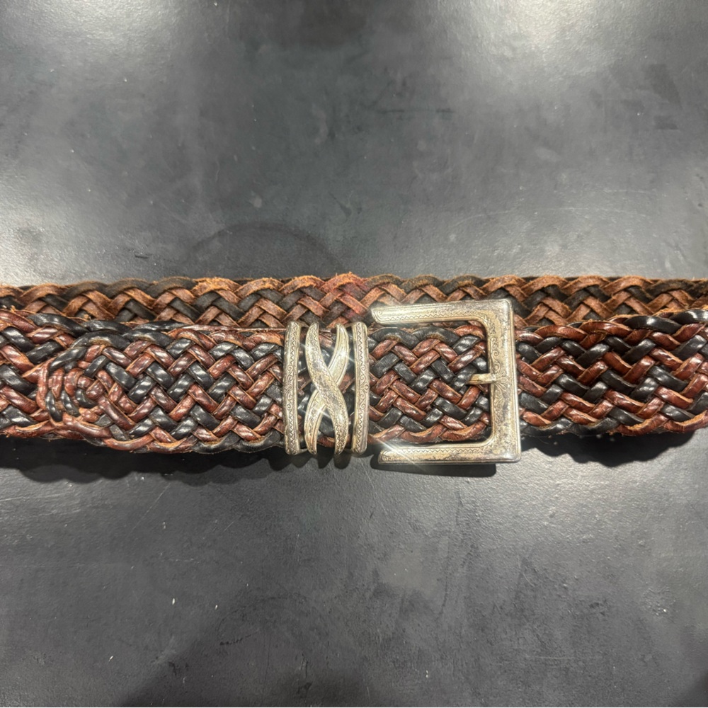 Brighton Dark Brown & Black Leather Belt with Silver Buckle